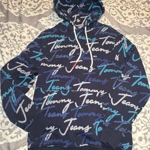 Tommy Hilfiger Men's Navy and Teal Script Hoodie